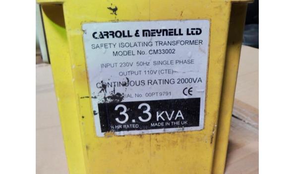 Transformator fabr. Caroll &Meyndell LCD type CM33002. 220V naar 110V - 3,3KVA zonder stekker. Werking onbekend